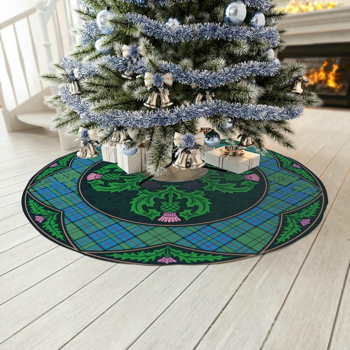 Scottish Lockhart Clan Tartan Christmas Tree Skirt Old Scottish Thistle Flower No Tassels Tartan Plaid 3