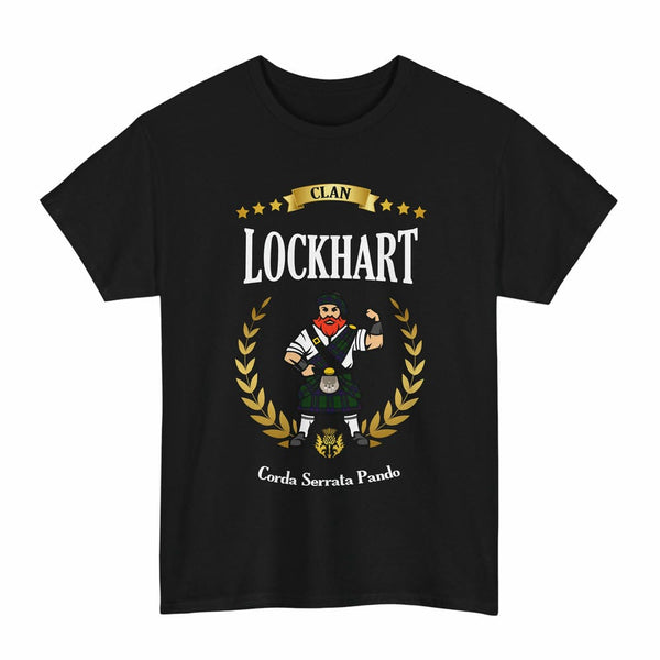 Scottish Lockhart Clan Tartan T-Shirt - Motto Scotsman Tartan Plaid Black Color
