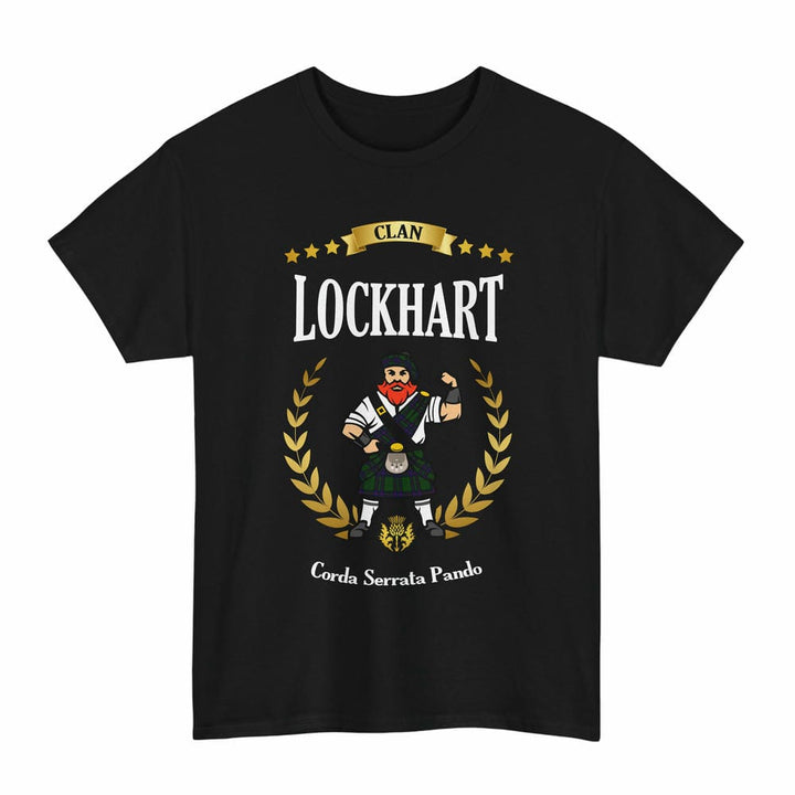 Scottish Lockhart Clan Tartan T-Shirt - Motto Scotsman Tartan Plaid Black Color