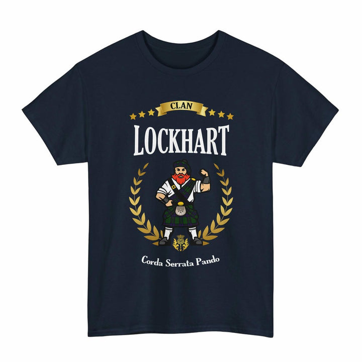 Scottish Lockhart Clan Tartan T-Shirt - Motto Scotsman Tartan Plaid Navy Color