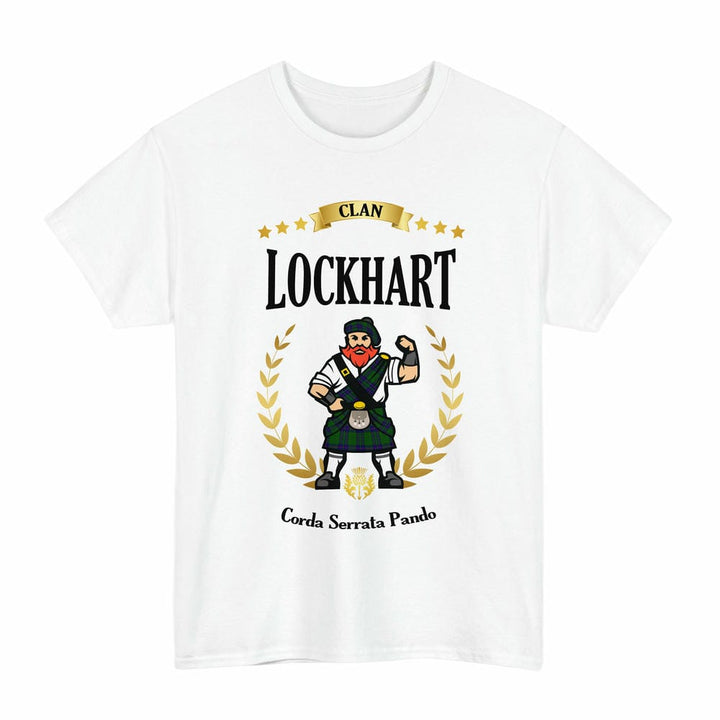 Scottish Lockhart Clan Tartan T-Shirt - Motto Scotsman Tartan Plaid White Color