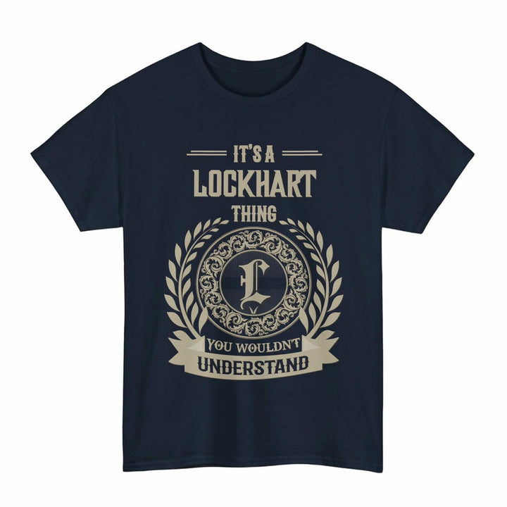 Scottish Lockhart Clan Tartan T-Shirt - Vintage Family Name Tartan Plaid Navy Color