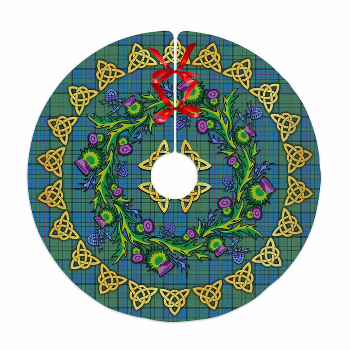 Scottish Lockhart Clan Tartan Thistle Celtic Knot Christmas Tree Skirt No Tassels Tartan Plaid 1