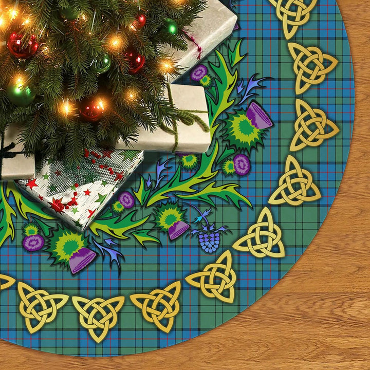 Scottish Lockhart Clan Tartan Thistle Celtic Knot Christmas Tree Skirt No Tassels Tartan Plaid 2