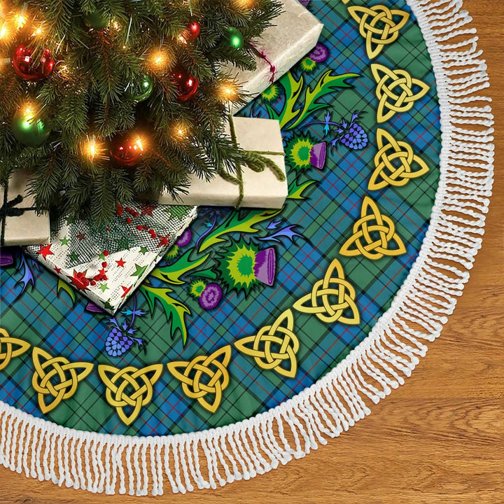 Scottish Lockhart Clan Tartan Thistle Celtic Knot Christmas Tree Skirt Tassels Tartan Plaid 2