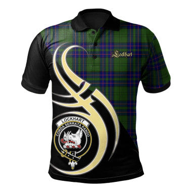 Scottish Lockhart Modern Clan Crest Tartan Polo Shirt Believe in Me Front Side Tartan Plaid