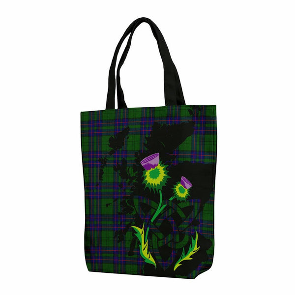 Scottish Lockhart Modern Clan Tartan Canvas Bag With Shoulder Strap With Thistle Tartan Plaid 1