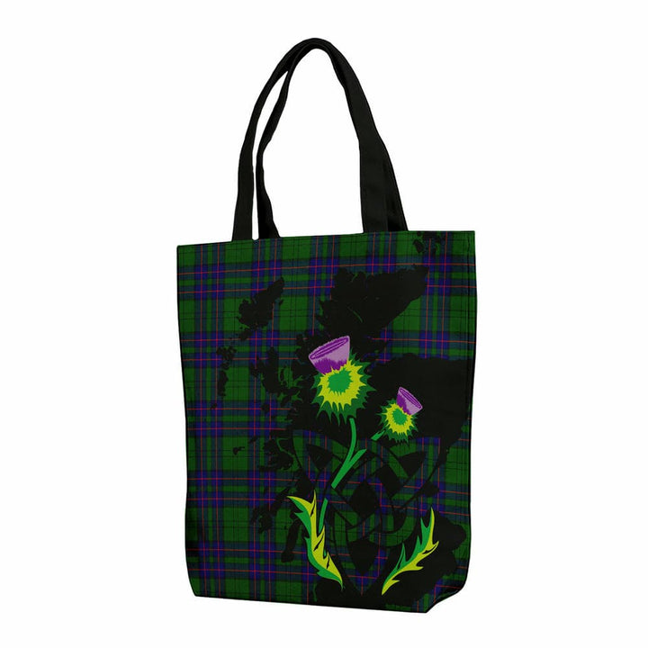 Scottish Lockhart Modern Clan Tartan Canvas Bag With Shoulder Strap With Thistle Tartan Plaid 1
