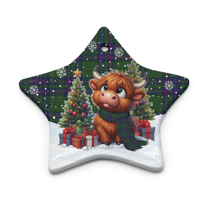 Scottish Lockhart Modern Clan Tartan Ceramic Ornament Cute Highland Cow Christmas Star Style Tartan Plaid