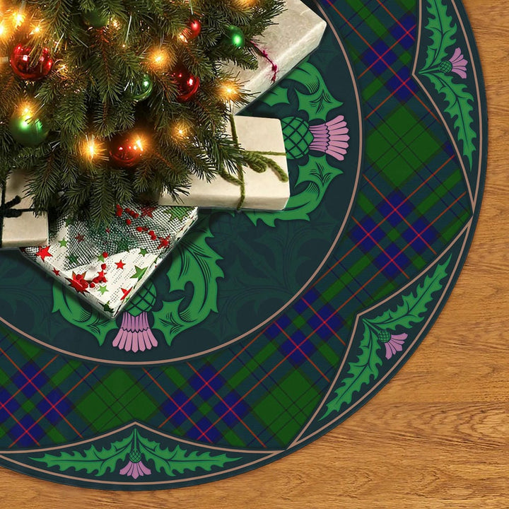 Scottish Lockhart Modern Clan Tartan Christmas Tree Skirt Old Scottish Thistle Flower No Tassels Tartan Plaid 2