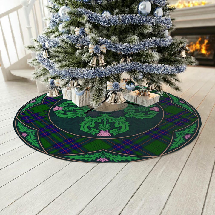 Scottish Lockhart Modern Clan Tartan Christmas Tree Skirt Old Scottish Thistle Flower No Tassels Tartan Plaid 3