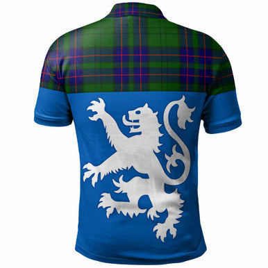 Scottish Lockhart Modern Clan Tartan Polo Shirt - Lion Rampant of Scotland With Flag Back Side Tartan Plaid