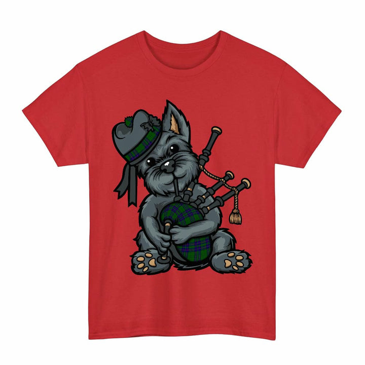 Scottish Lockhart Modern Clan Tartan Terrier Bagpipes T-Shirt Tartan Plaid Red Color