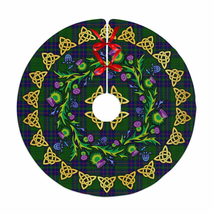 Scottish Lockhart Modern Clan Tartan Thistle Celtic Knot Christmas Tree Skirt No Tassels Tartan Plaid 1