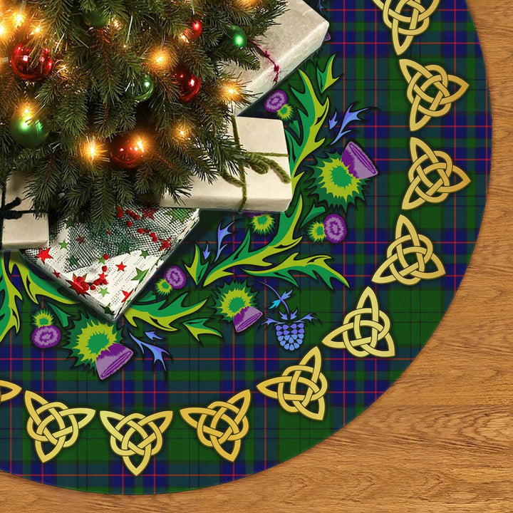 Scottish Lockhart Modern Clan Tartan Thistle Celtic Knot Christmas Tree Skirt No Tassels Tartan Plaid 2