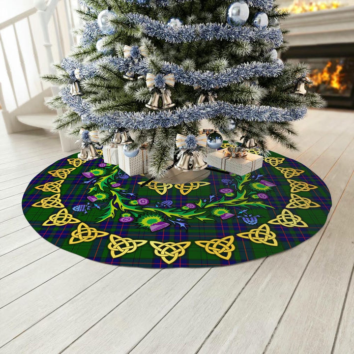 Scottish Lockhart Modern Clan Tartan Thistle Celtic Knot Christmas Tree Skirt No Tassels Tartan Plaid 3