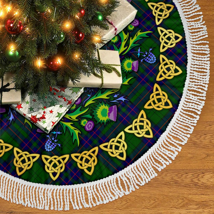 Scottish Lockhart Modern Clan Tartan Thistle Celtic Knot Christmas Tree Skirt Tassels Tartan Plaid 2