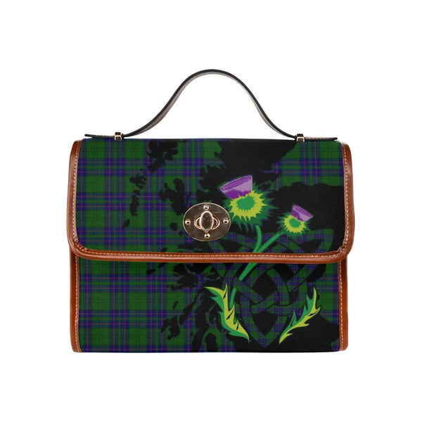Scottish Lockhart Modern Clan Tartan Waterproof Canvas Bag With Thistle Tartan Plaid 2