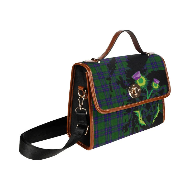 Scottish Lockhart Modern Clan Tartan Waterproof Canvas Bag With Thistle Tartan Plaid 3