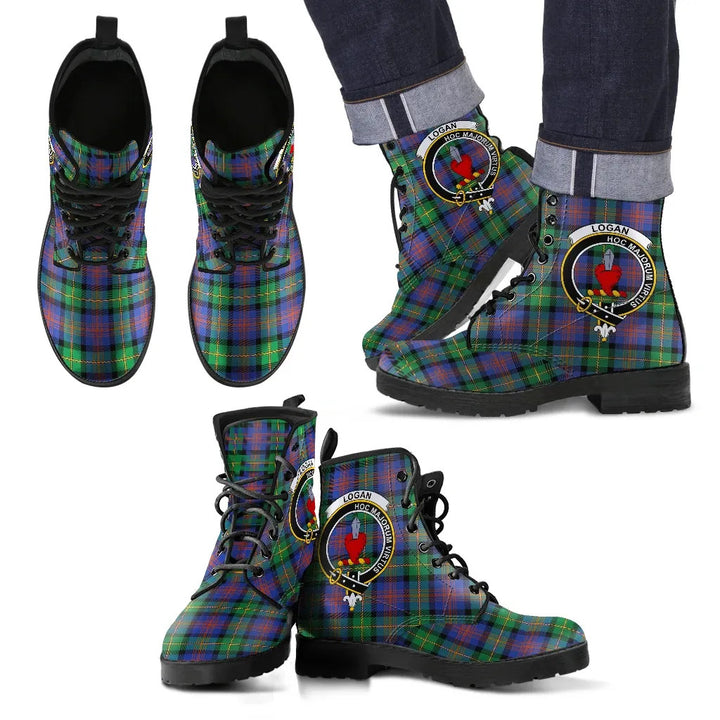 Scottish Logan Ancient Clan Crest Tartan Leather Boots