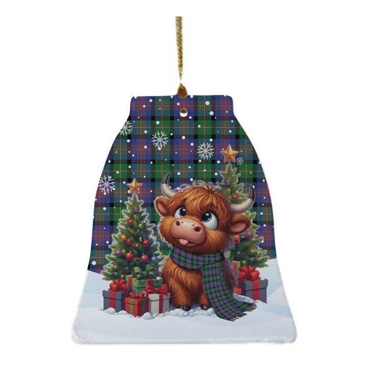 Scottish Logan Ancient Clan Tartan Ceramic Ornament Cute Highland Cow Christmas Bell Style Tartan Plaid