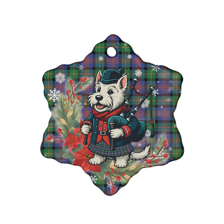 Scottish Logan Ancient Clan Tartan Ceramic Ornament Cute Scottish Terrier Dog Snow Flake Style Tartan Plaid