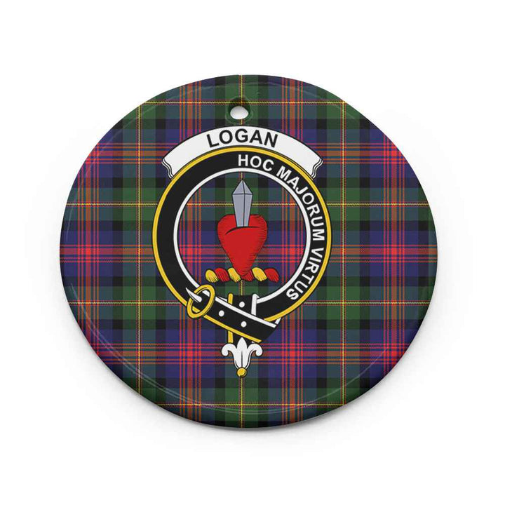Scottish Logan Clan Crest Tartan Ceramic Ornament Circle Shape Tartan Plaid