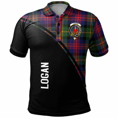 Scottish Logan Clan Crest Tartan Curve Polo Shirt Front Side Tartan Plaid