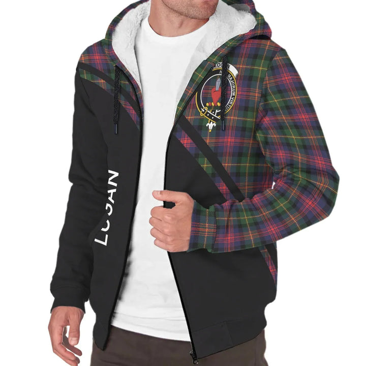 Scottish Logan Clan Crest Tartan Curve Sherpa Hoodie