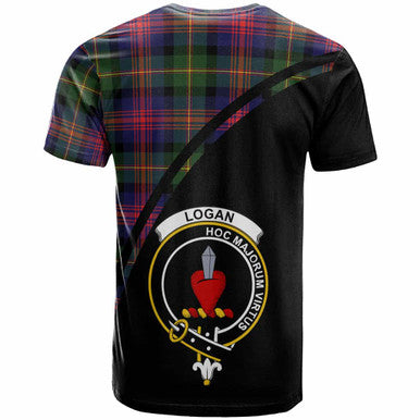 Scottish Logan Clan Crest Tartan Curve T-Shirt Back Side Tartan Plaid