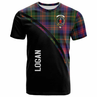 Scottish Logan Clan Crest Tartan Curve T-Shirt Front Side Tartan Plaid