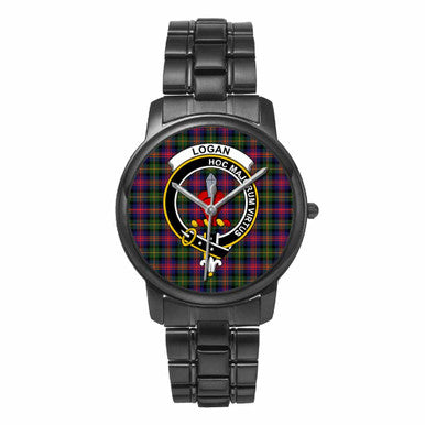 Scottish Logan Clan Crest Tartan Folding Clasp Steel Quartz Watches Tartan Plaid Black 1