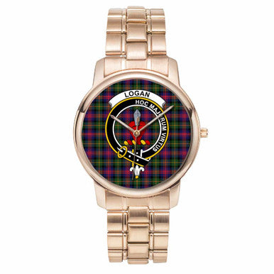 Scottish Logan Clan Crest Tartan Folding Clasp Steel Quartz Watches Tartan Plaid Rose Gold 1