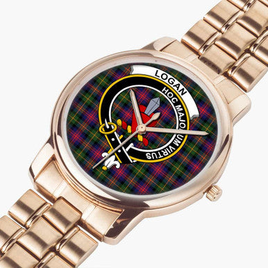 Scottish Logan Clan Crest Tartan Folding Clasp Steel Quartz Watches Tartan Plaid Rose Gold 2