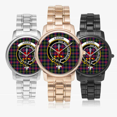 Scottish Logan Clan Crest Tartan Folding Clasp Steel Quartz Watches Tartan Plaid All