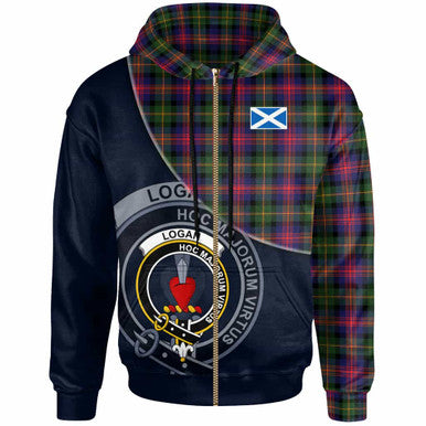 Scottish Logan Clan Crest Tartan Hoodie - Bend Style Zip-up Tartan Plaid