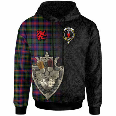 Scottish Logan Clan Crest Tartan Hoodie - Half Thistle Flowers Celtic Design Front Side Tartan Plaid