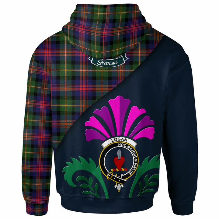 Scottish Logan Clan Crest Tartan Hoodie - Scotland Thistle Style Back Side Tartan Plaid