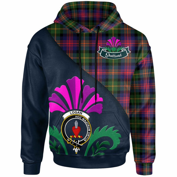 Scottish Logan Clan Crest Tartan Hoodie - Scotland Thistle Style Front Side Tartan Plaid