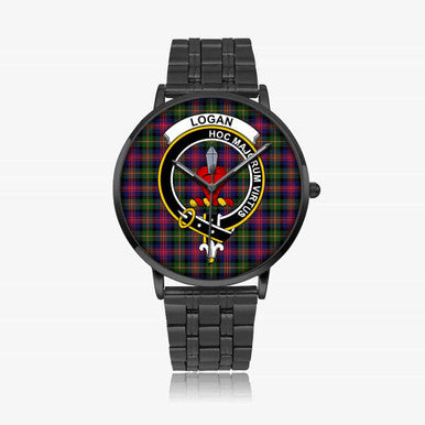 Scottish Logan Clan Crest Tartan Instafamous Steel Quartz Watches Tartan Plaid Black 1