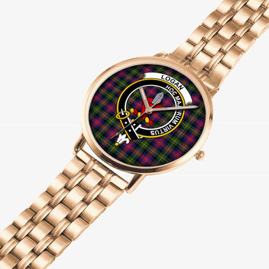 Scottish Logan Clan Crest Tartan Instafamous Steel Quartz Watches Tartan Plaid Rose Gold 2