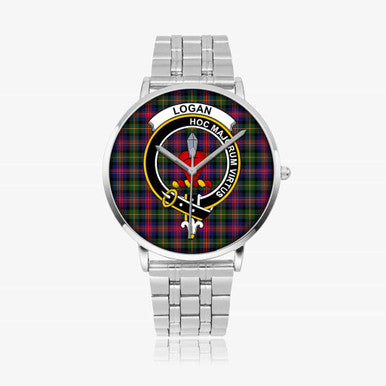 Scottish Logan Clan Crest Tartan Instafamous Steel Quartz Watches Tartan Plaid Silver 1