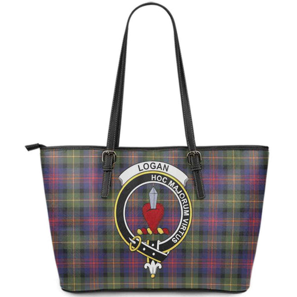 Scottish Logan Clan Crest Tartan Leather Tote Tartan Plaid