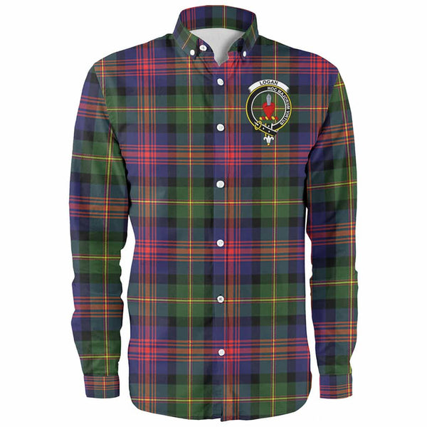 Scottish Logan Clan Crest Tartan Long Sleeve Shirt Front Side Tartan Plaid