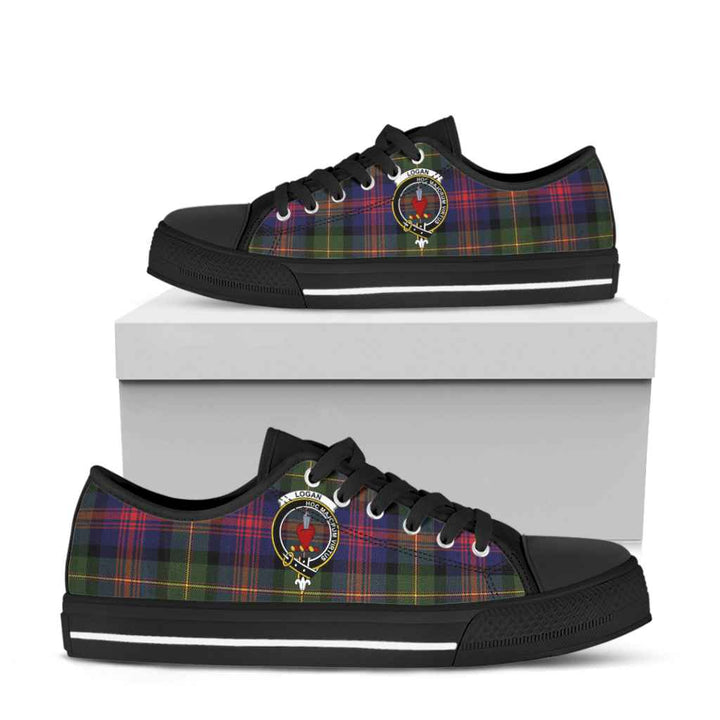Scottish Logan Clan Crest Tartan Low Top Shoes Tartan Plaid Black