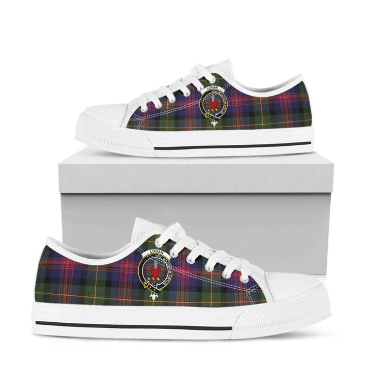 Scottish Logan Clan Crest Tartan Low Top Shoes Tartan Plaid White