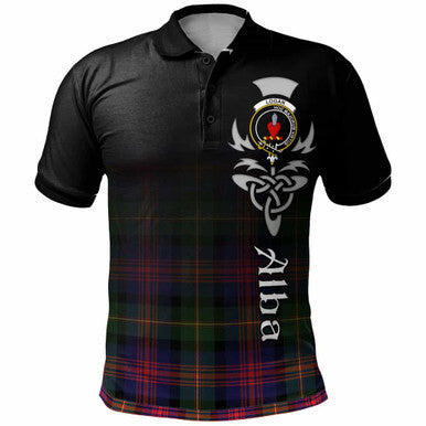 Scottish Logan Clan Crest Tartan Polo Shirt - Alba Gu Brath Family Crest Celtic Inspired Front Side Tartan Plaid
