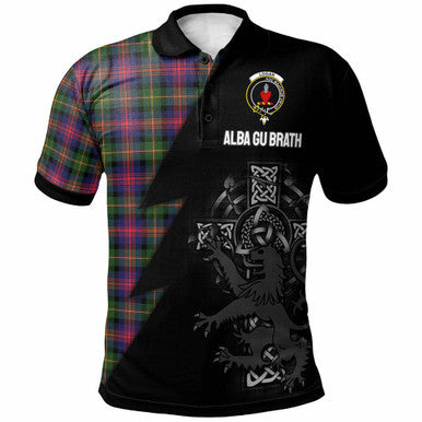 Scottish Logan Clan Crest Tartan Polo Shirt - Lion Rampant Celtic Cross Flash Style Front Side Tartan Plaid