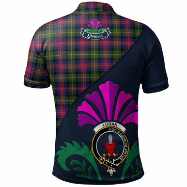 Scottish Logan Clan Crest Tartan Polo Shirt - Scotland Thistle Style Back Side Tartan Plaid