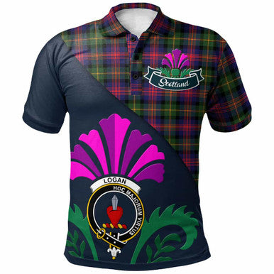 Scottish Logan Clan Crest Tartan Polo Shirt - Scotland Thistle Style Front Side Tartan Plaid
